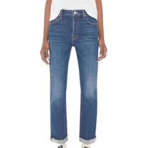 NWT Womens MOTHER Blue The Scrapper Cuff Ankle Fray Smash Banjo's Denim Jeans 24 - Picture 2 of 13
